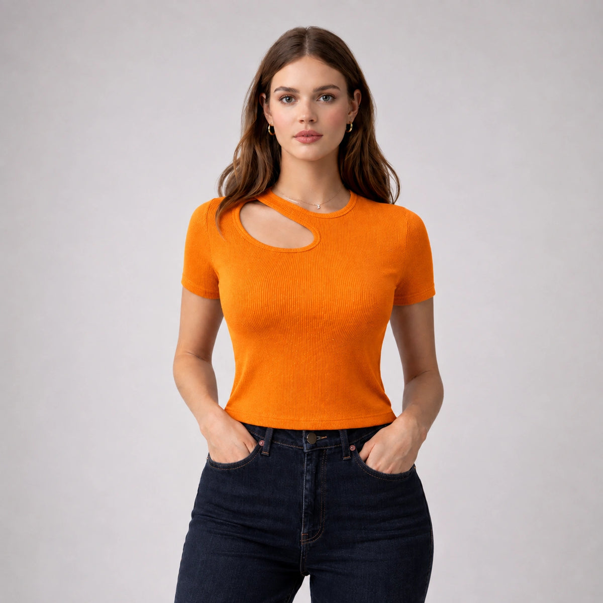 توب ريب بفتحة صدر غير متماثلة | Asymmetric Ribbed Cut-Out Top
