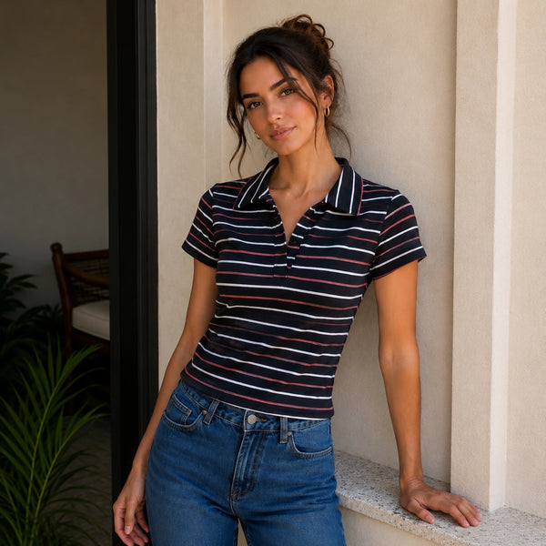 Valya Striped Polo Top