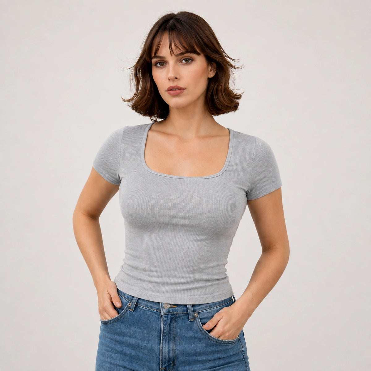 توب ريب سكوير نيك – Ribbed Square Neck Top