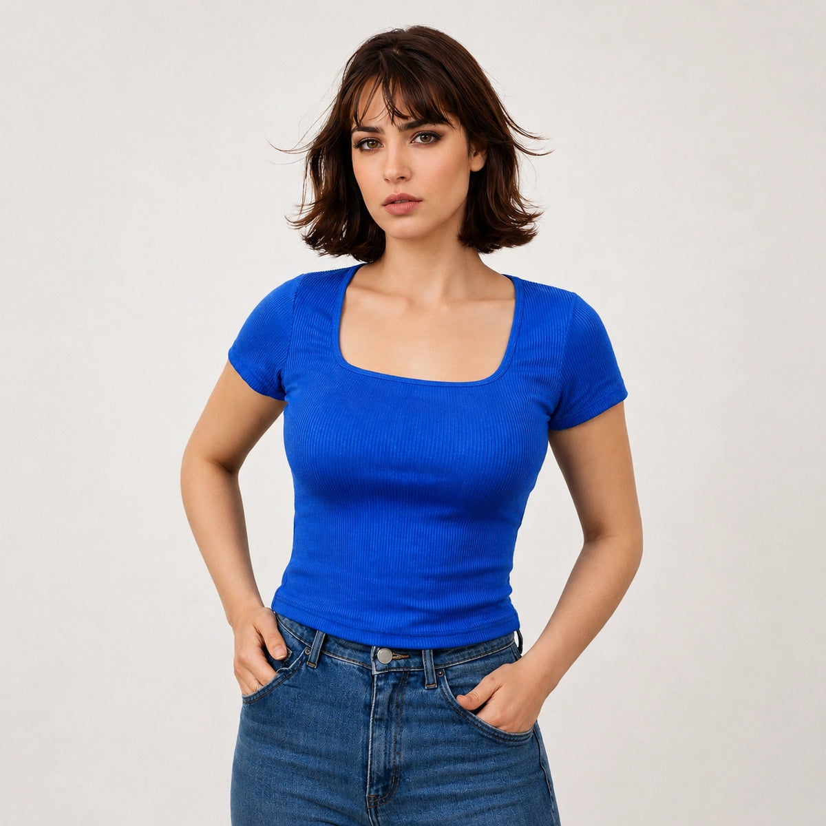 توب ريب سكوير نيك – Ribbed Square Neck Top