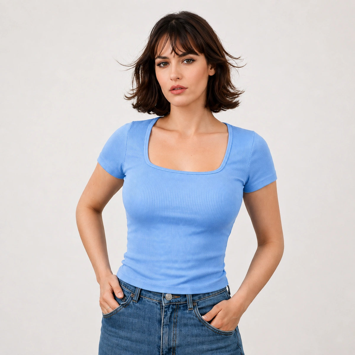 توب ريب سكوير نيك – Ribbed Square Neck Top