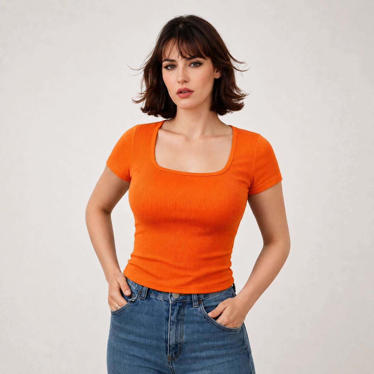 توب ريب سكوير نيك – Ribbed Square Neck Top