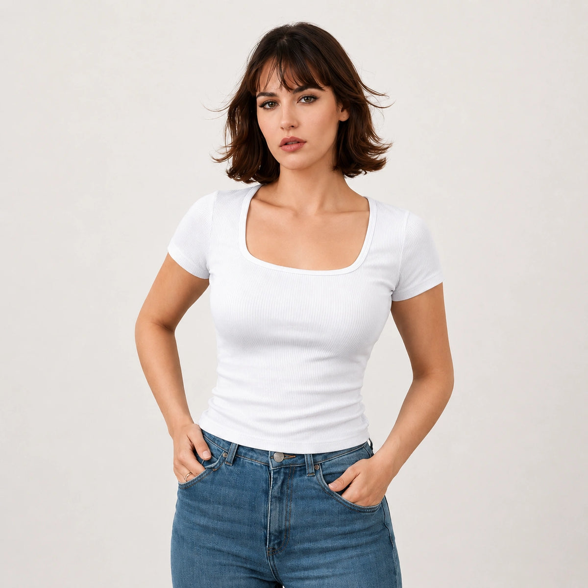 توب ريب سكوير نيك – Ribbed Square Neck Top