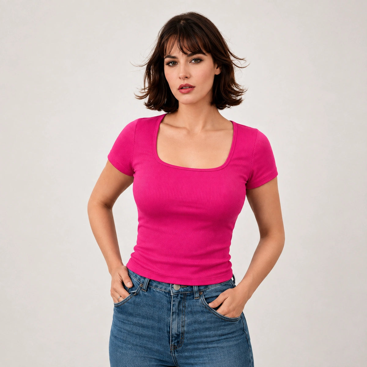 توب ريب سكوير نيك – Ribbed Square Neck Top