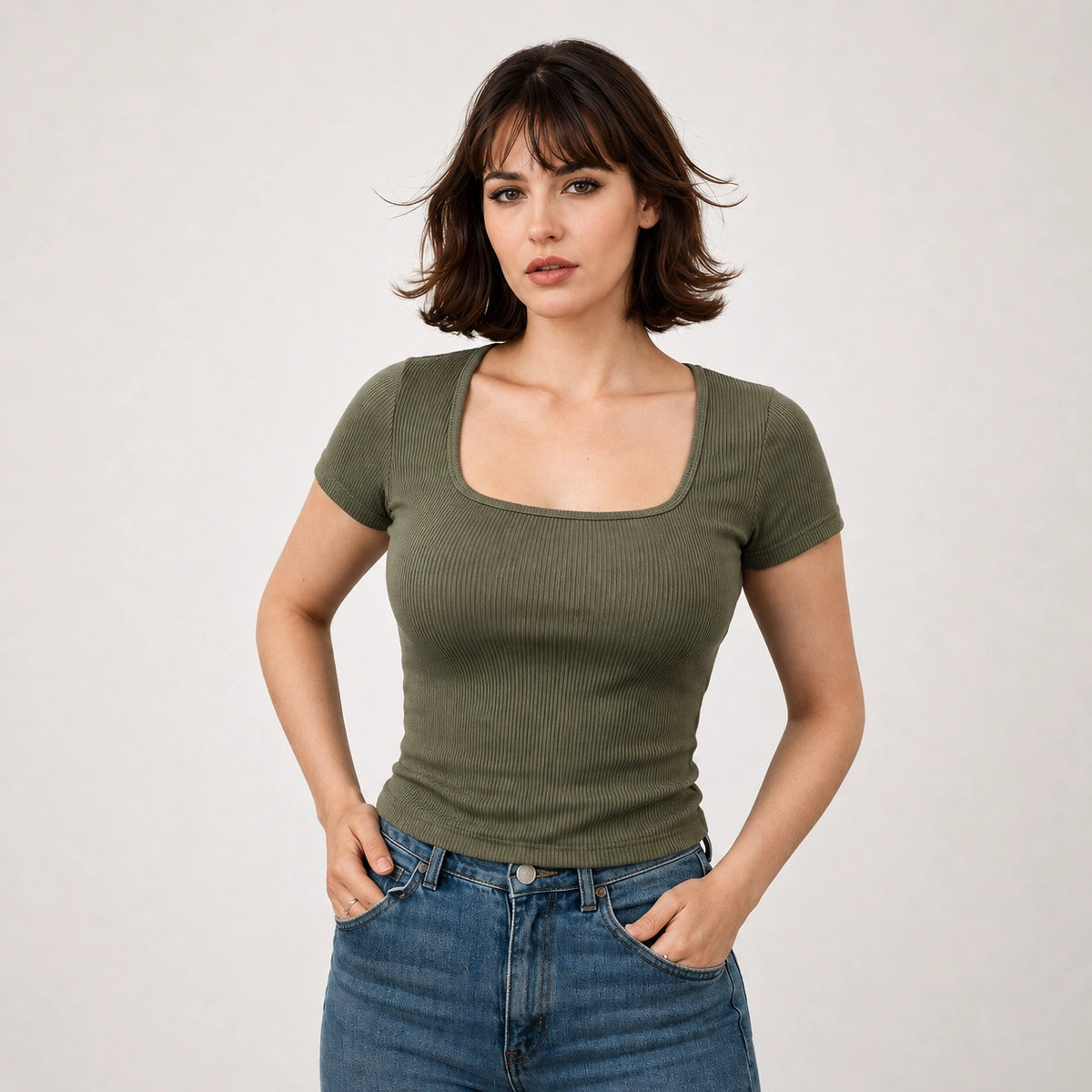توب ريب سكوير نيك – Ribbed Square Neck Top