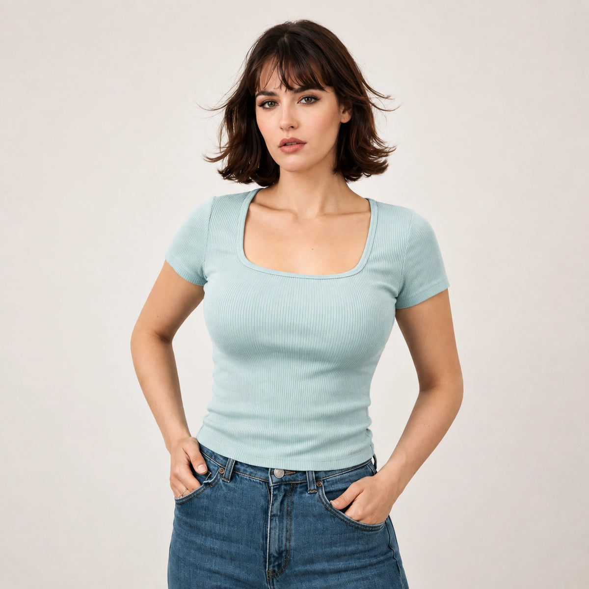 توب ريب سكوير نيك – Ribbed Square Neck Top