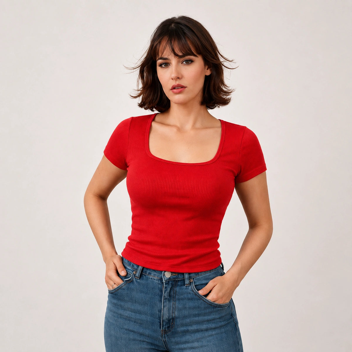 توب ريب سكوير نيك – Ribbed Square Neck Top