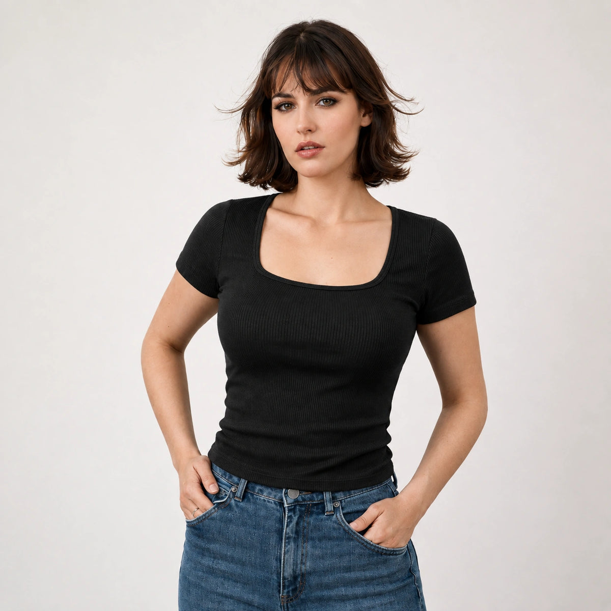 توب ريب سكوير نيك – Ribbed Square Neck Top