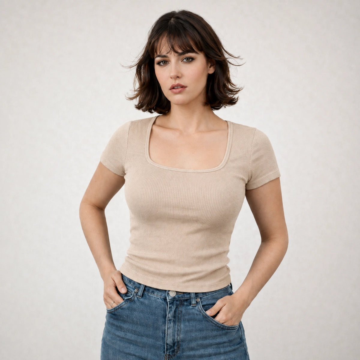 توب ريب سكوير نيك – Ribbed Square Neck Top