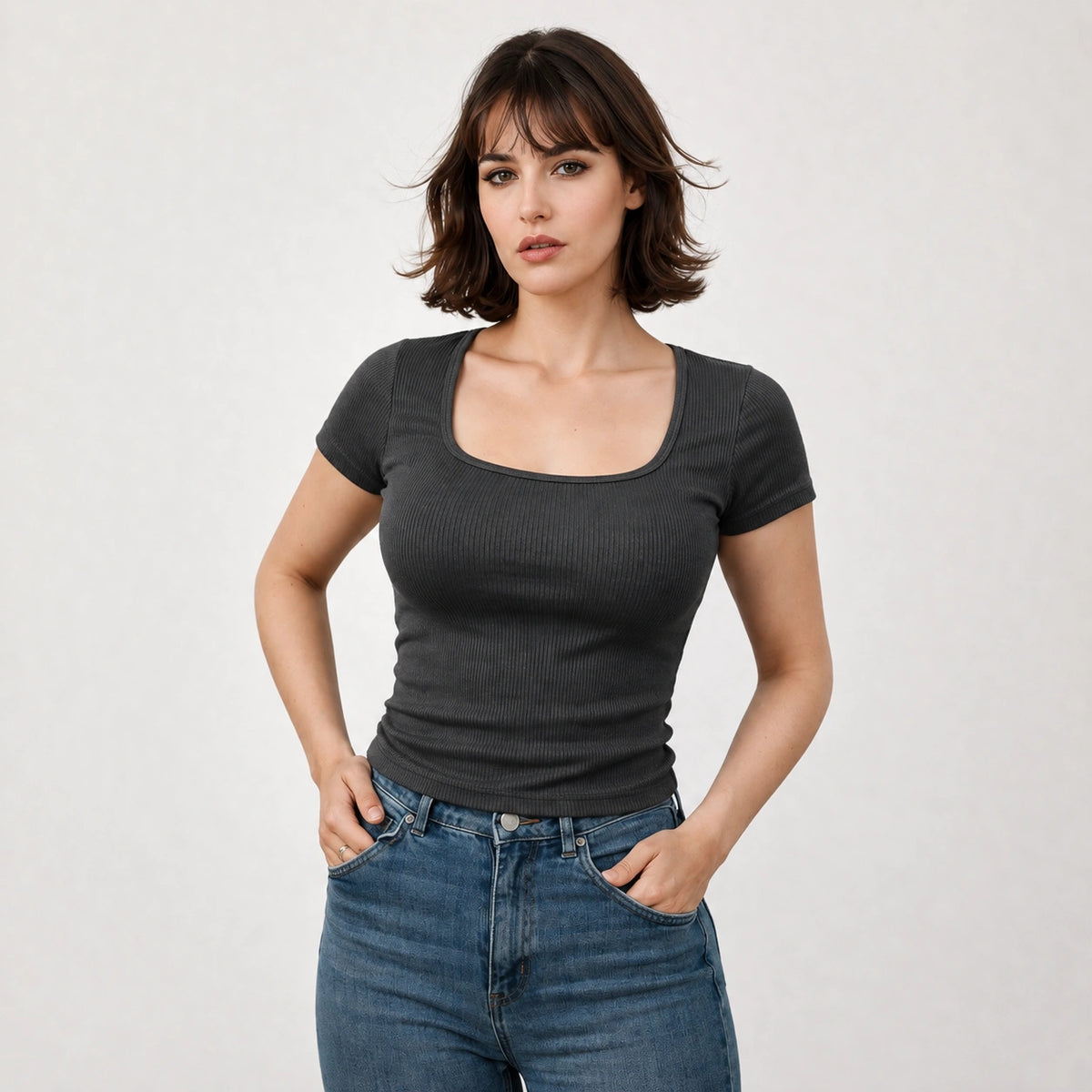 توب ريب سكوير نيك – Ribbed Square Neck Top