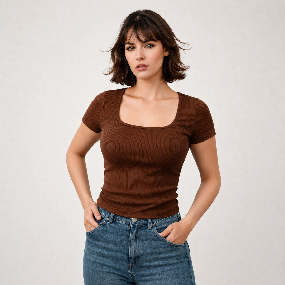 توب ريب سكوير نيك – Ribbed Square Neck Top