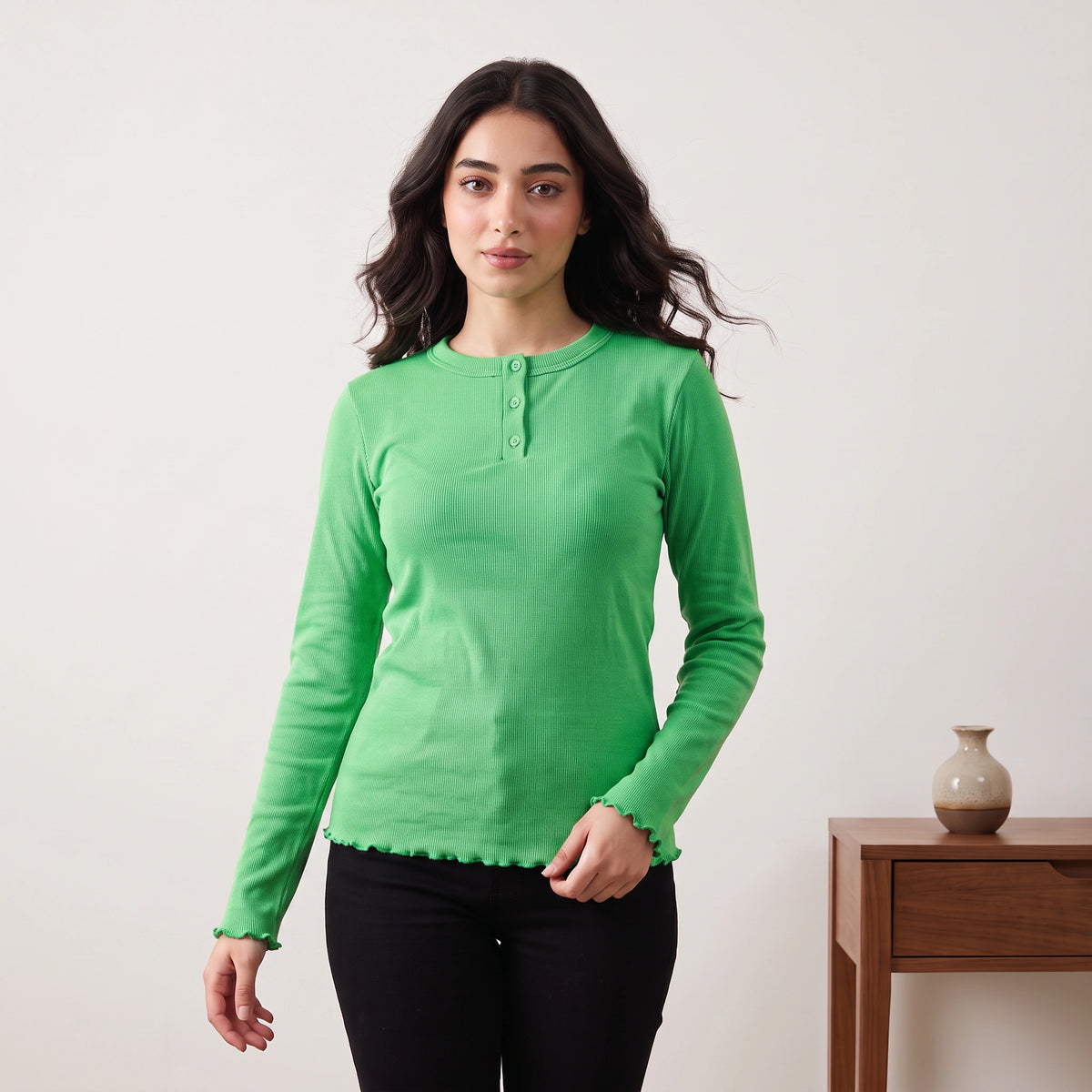 VALYA Essential Ribbed Henley Top