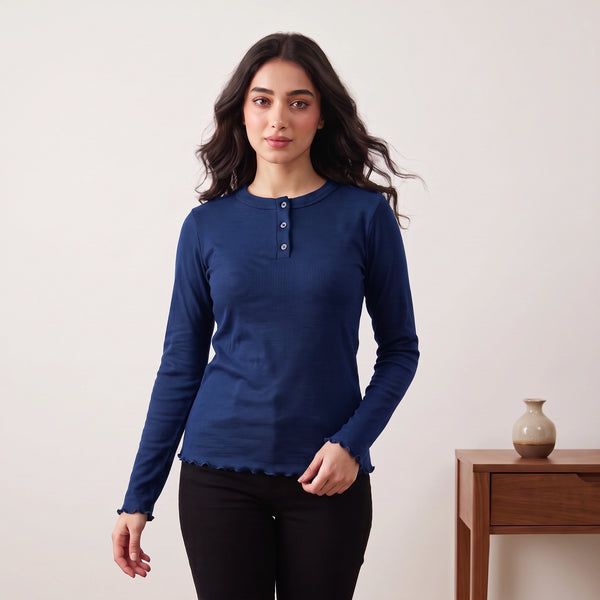VALYA Essential Ribbed Henley Top