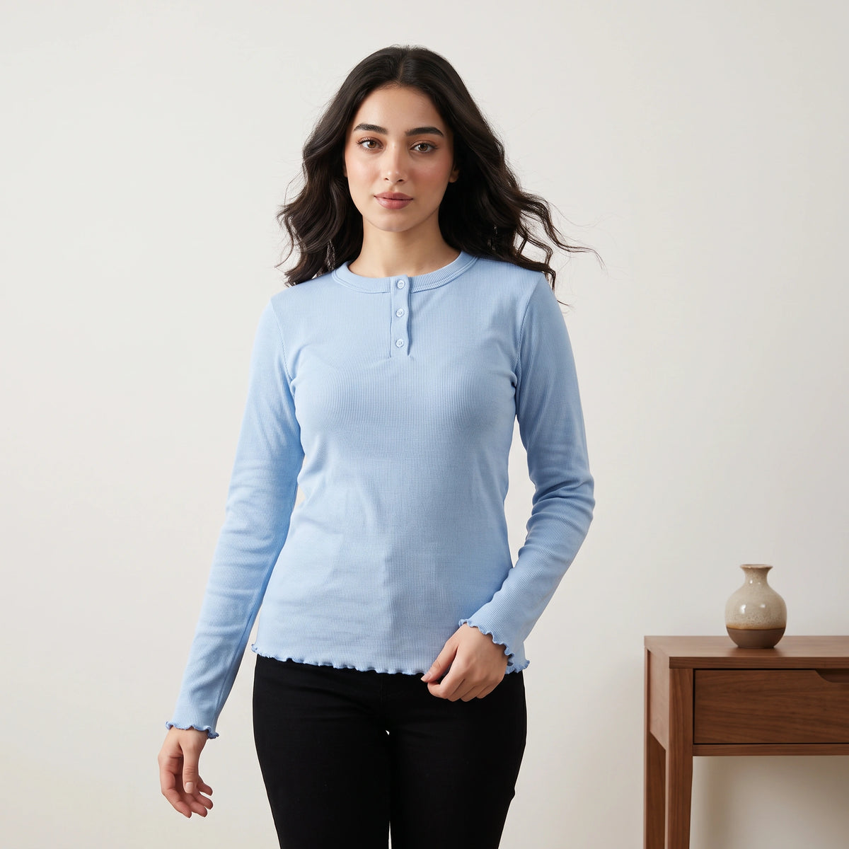 VALYA Essential Ribbed Henley Top