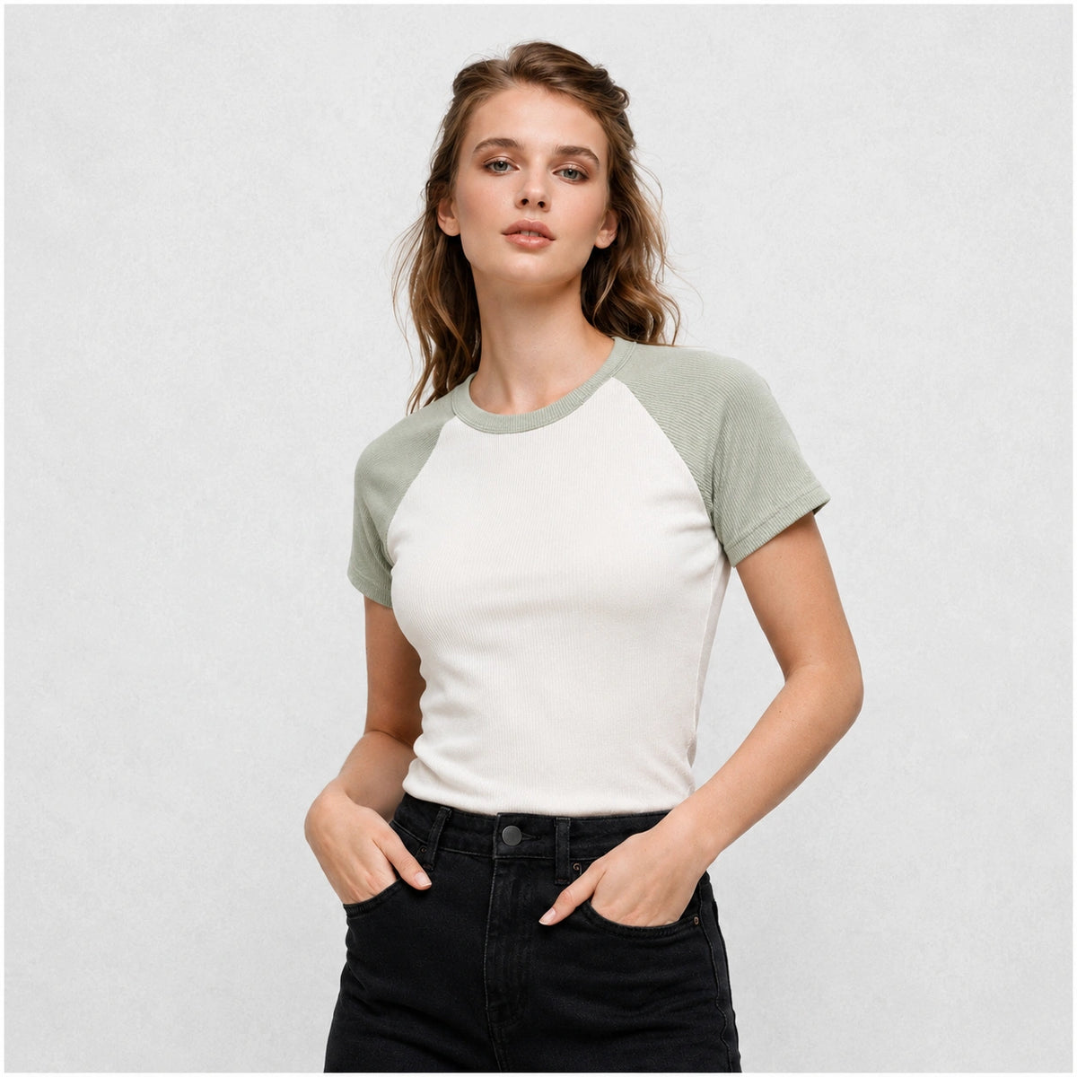 تيشيرت راجلان Raglan Ribbed T-Shirt