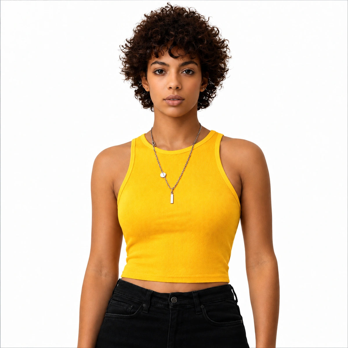 تانك توب ريب كت Sleeveless Ribbed Crop Top