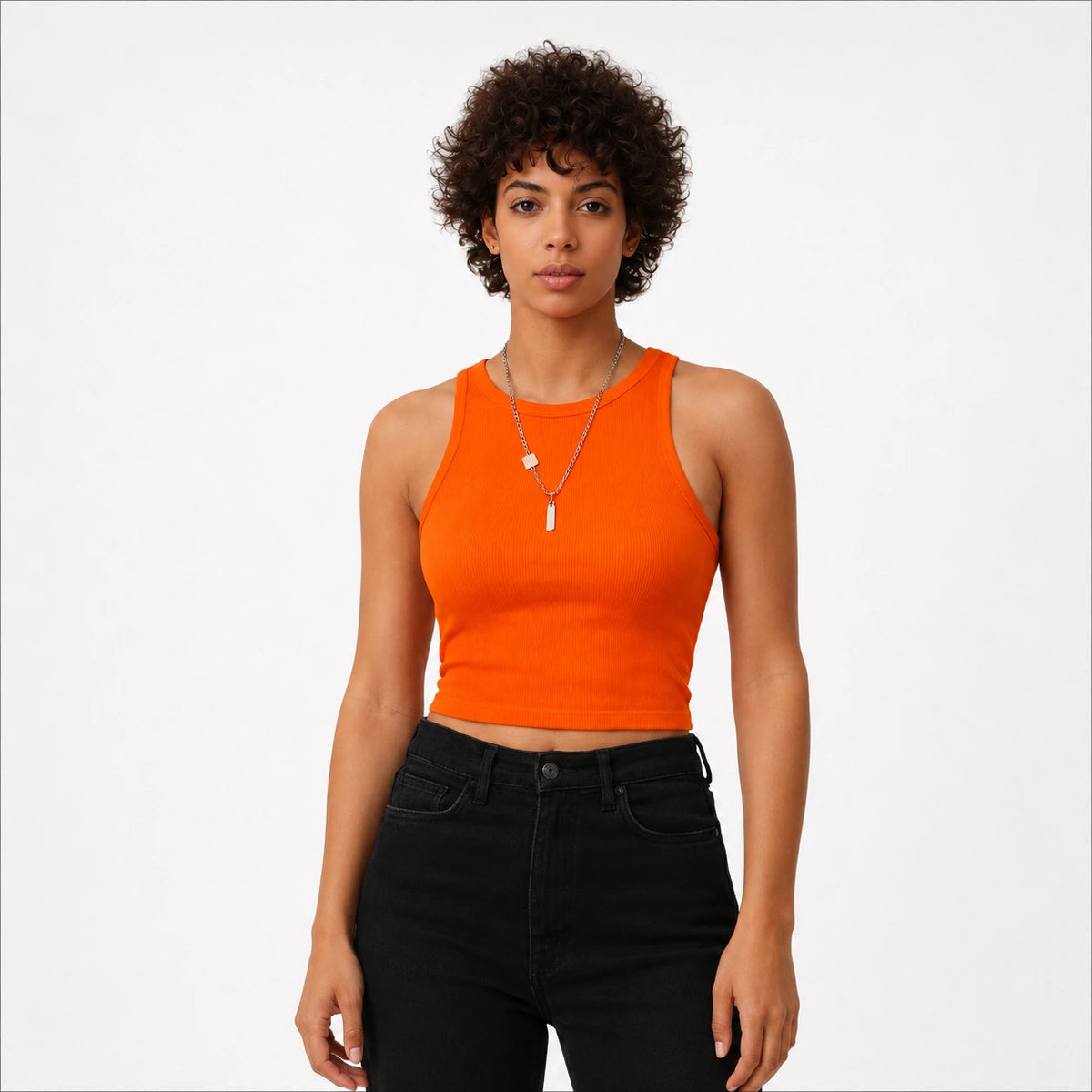 تانك توب ريب كت Sleeveless Ribbed Crop Top