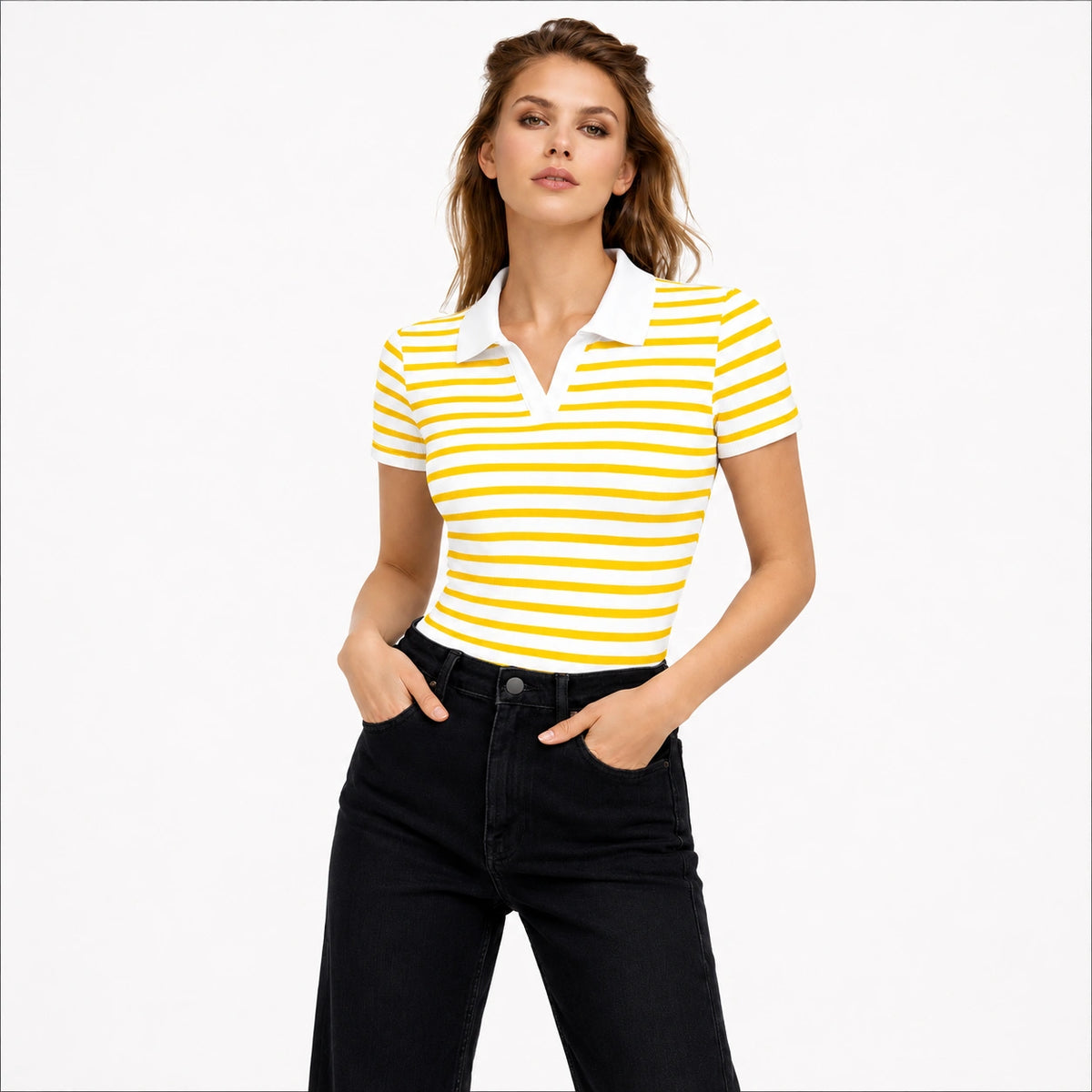 توب لياقه مخطط Striped Polo Top