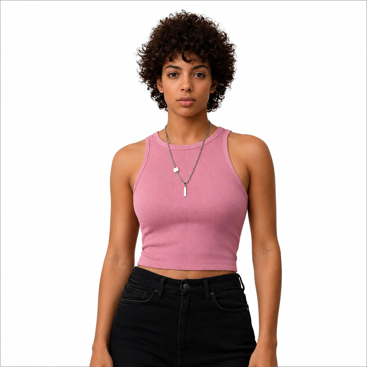 تانك توب ريب كت Sleeveless Ribbed Crop Top