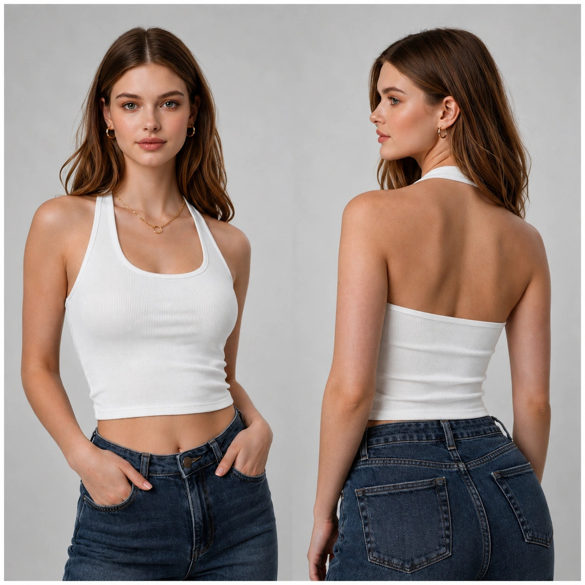 توب ريب هالتر Halter Ribbed Crop Top