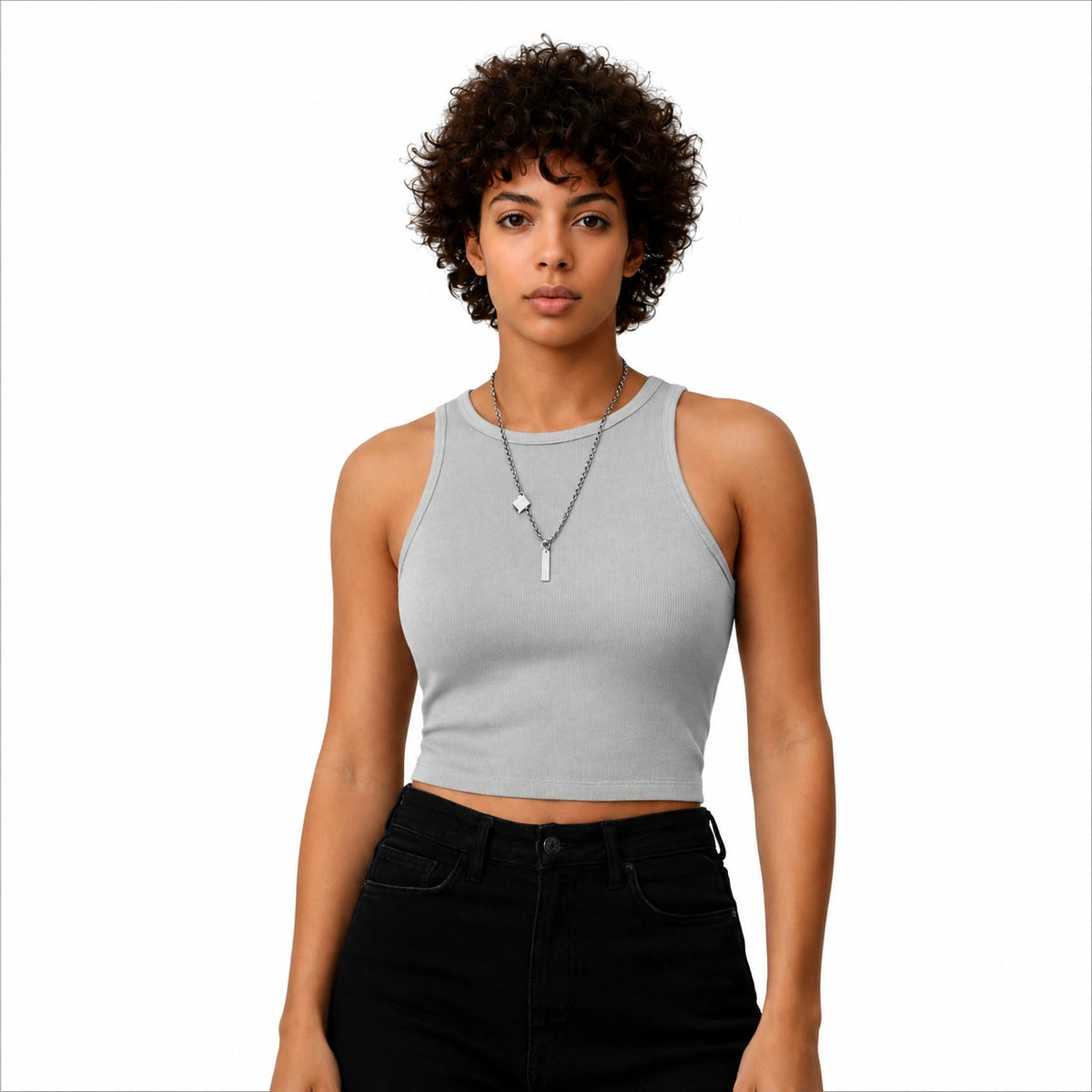 تانك توب ريب كت Sleeveless Ribbed Crop Top