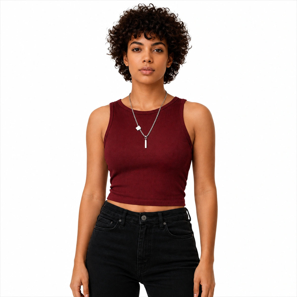 تانك توب ريب كت Sleeveless Ribbed Crop Top