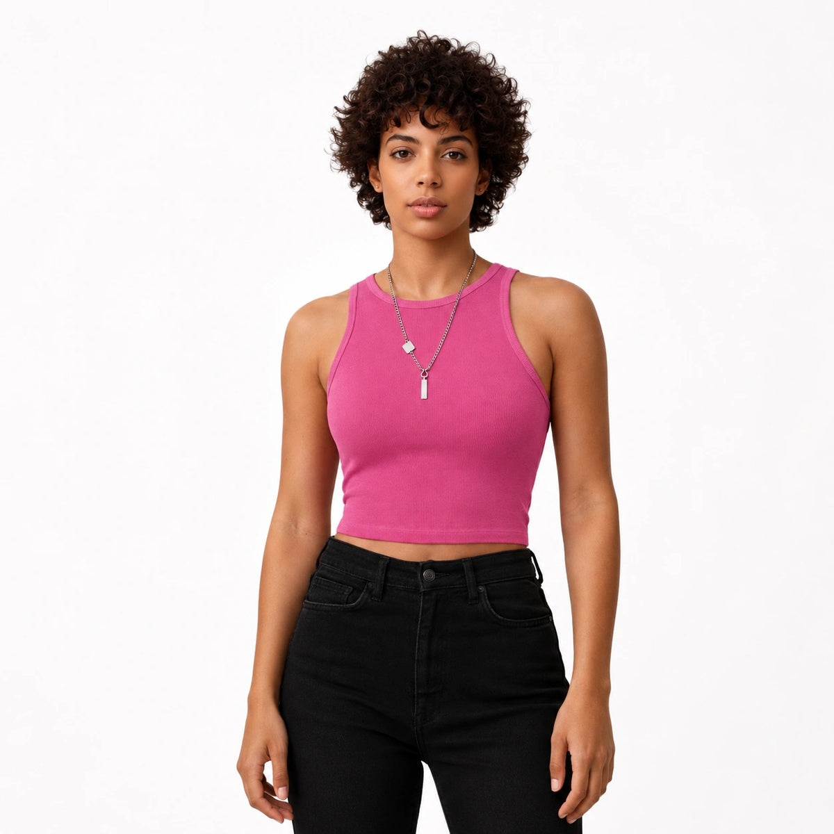 تانك توب ريب كت Sleeveless Ribbed Crop Top