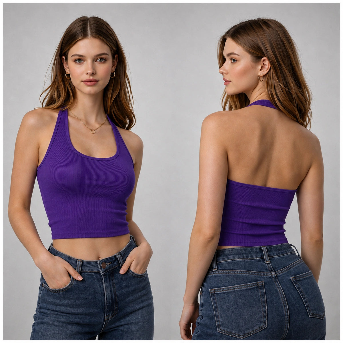 توب ريب هالتر Halter Ribbed Crop Top