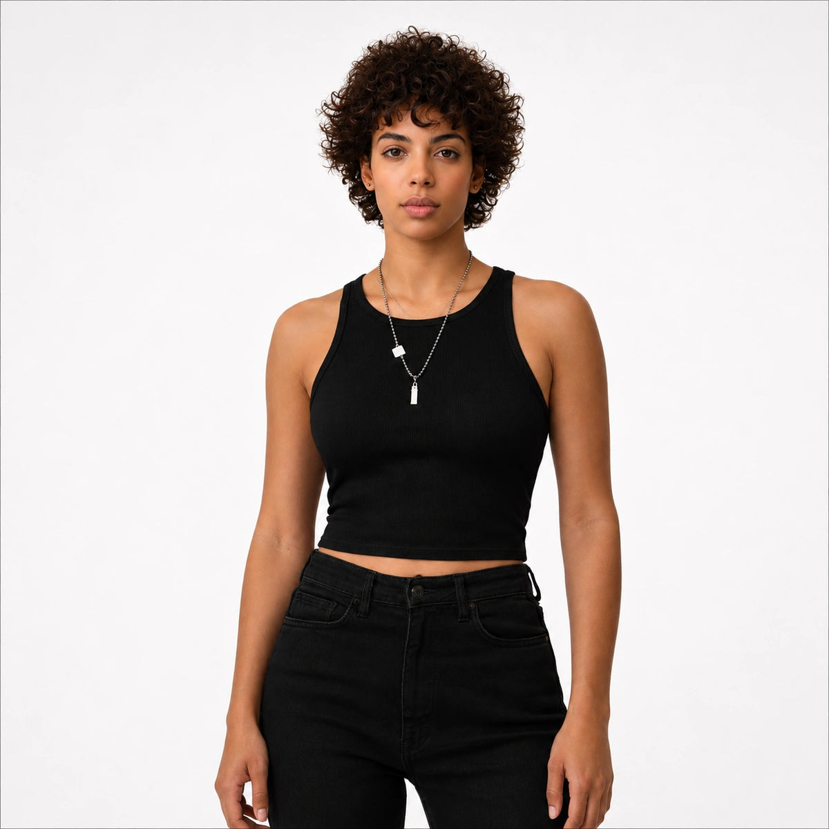 تانك توب ريب كت Sleeveless Ribbed Crop Top