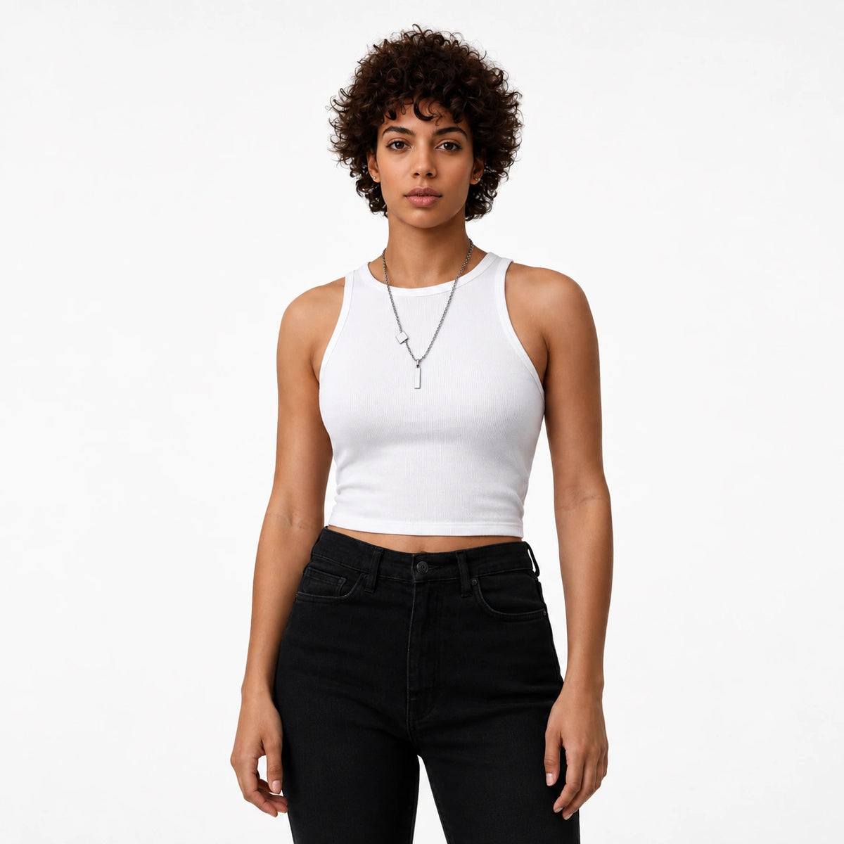 تانك توب ريب كت Sleeveless Ribbed Crop Top