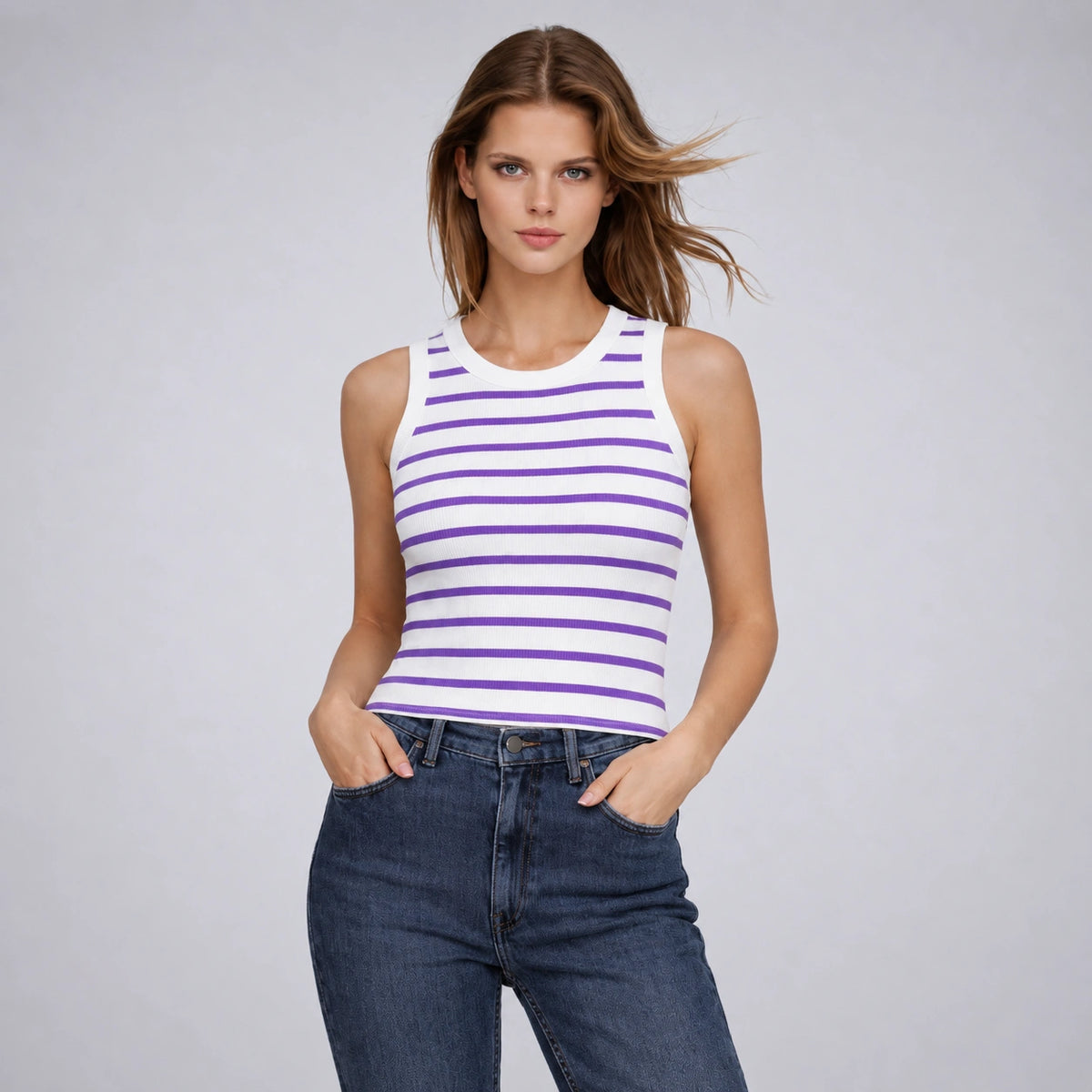 توب مخطط Striped Ribbed Top