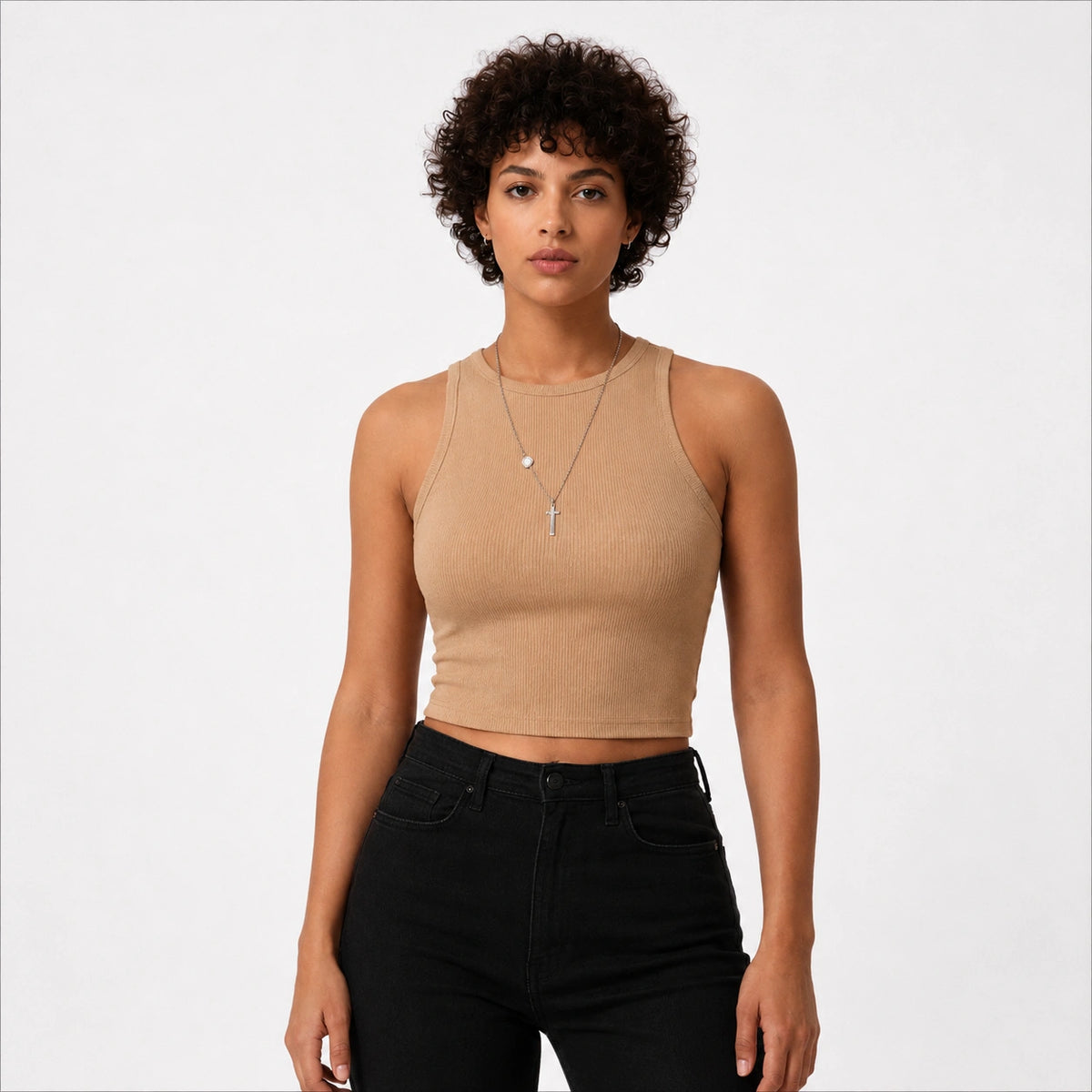 تانك توب ريب كت Sleeveless Ribbed Crop Top