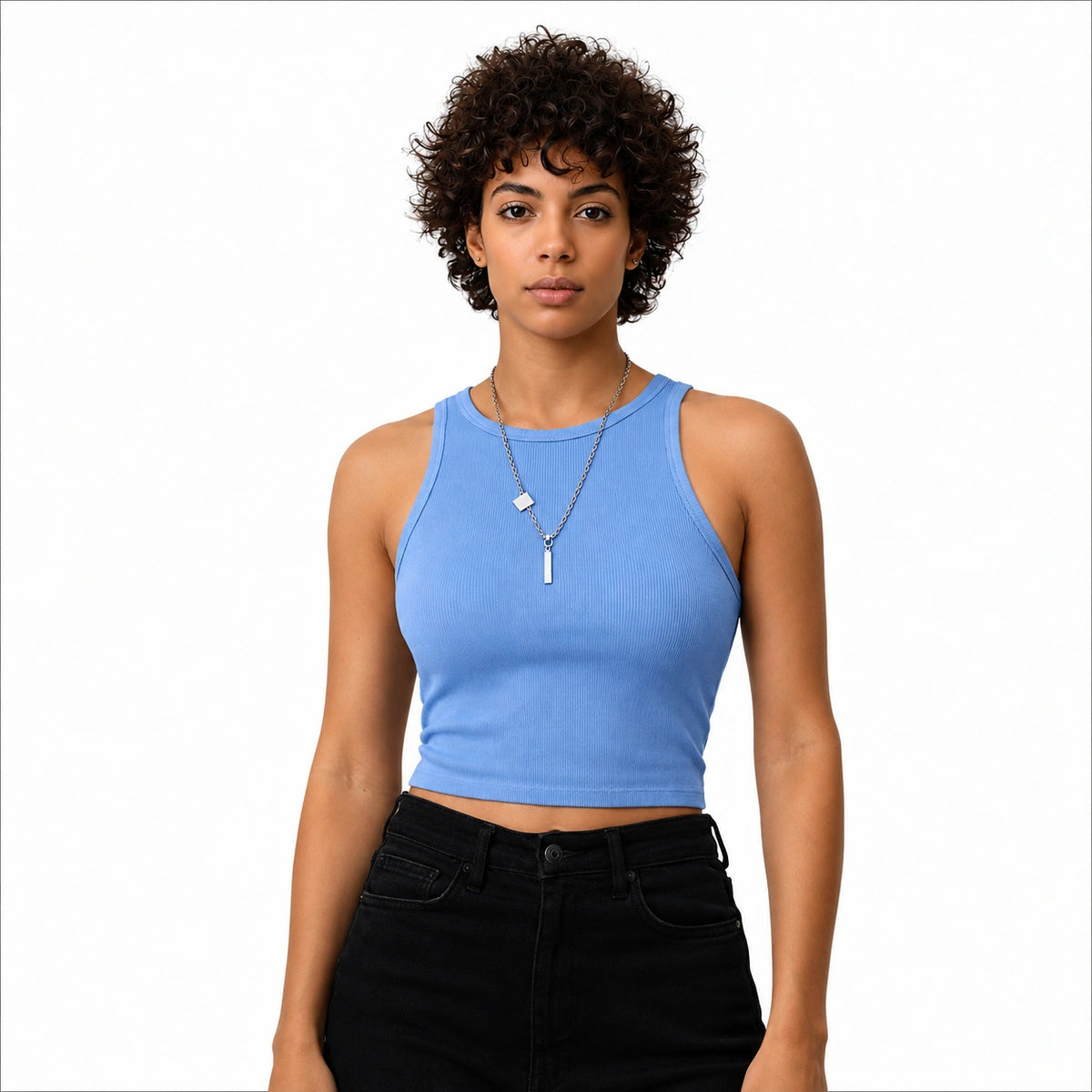 تانك توب ريب كت Sleeveless Ribbed Crop Top