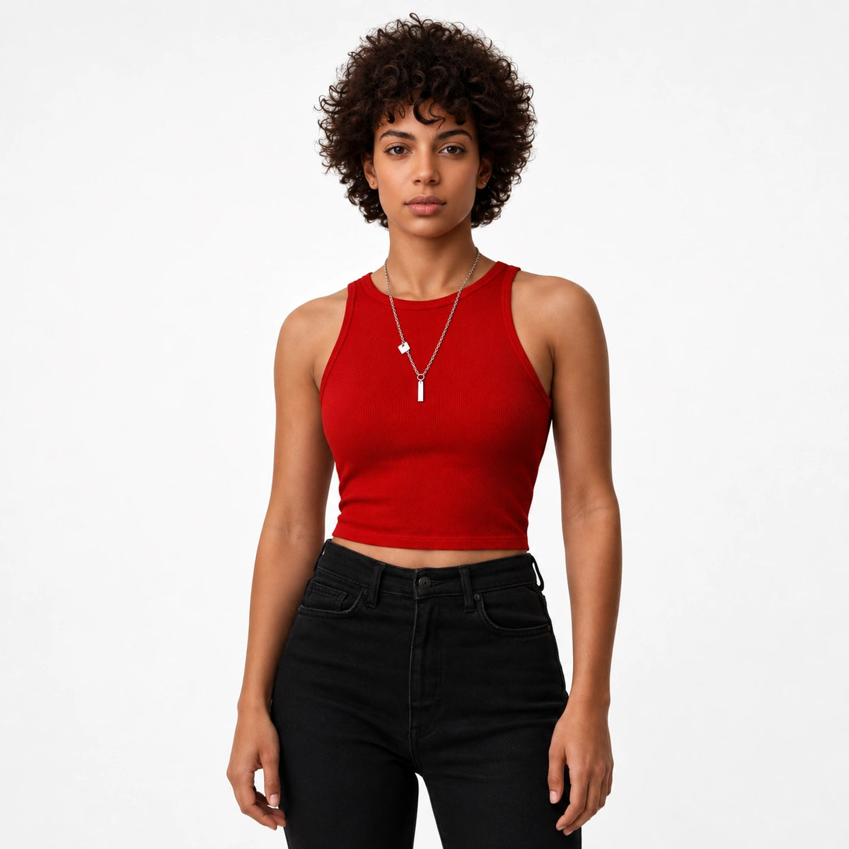 تانك توب ريب كت Sleeveless Ribbed Crop Top