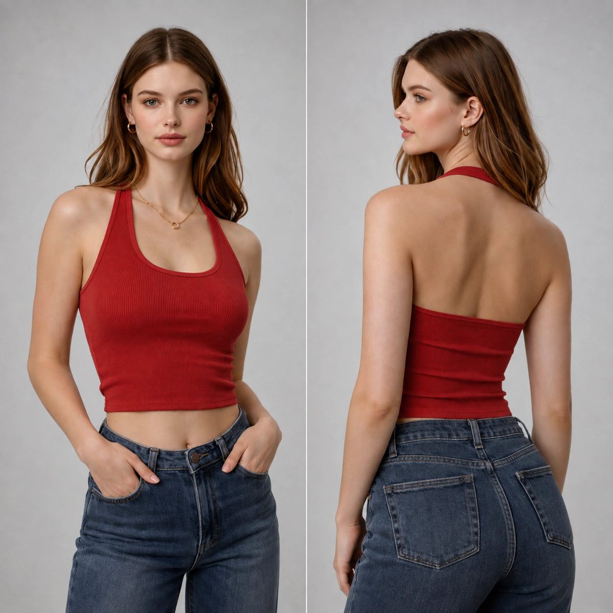 توب ريب هالتر Halter Ribbed Crop Top