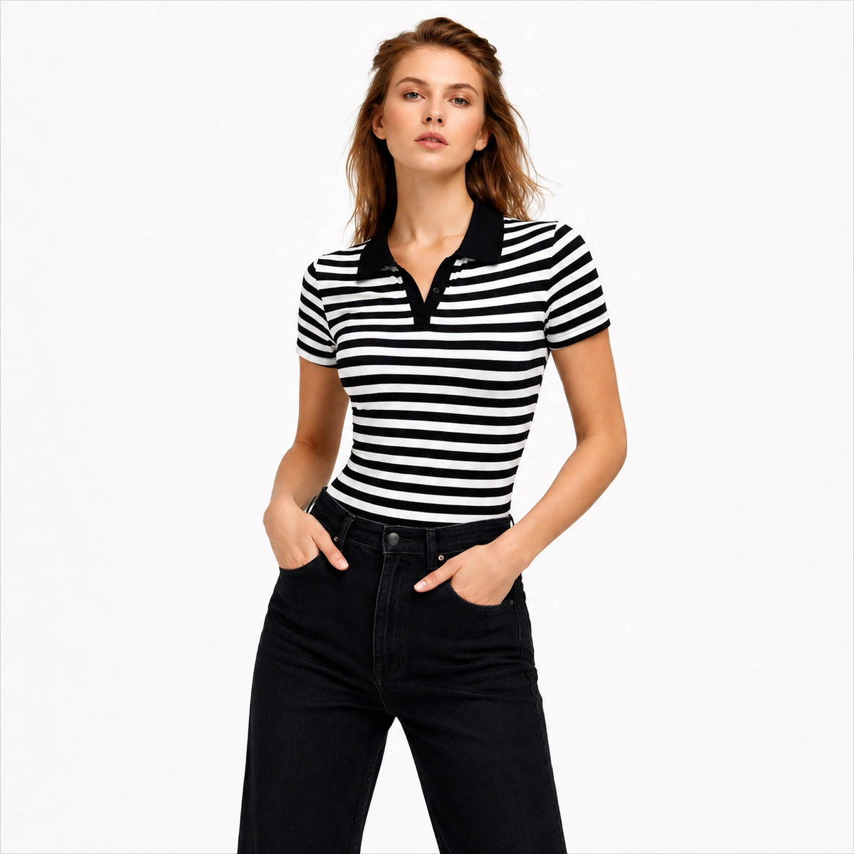 توب لياقه مخطط Striped Polo Top
