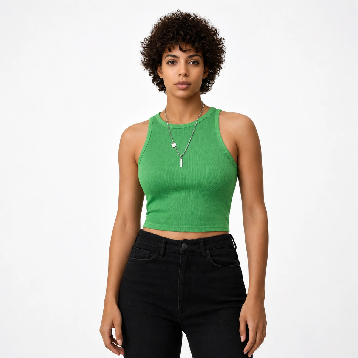 تانك توب ريب كت Sleeveless Ribbed Crop Top