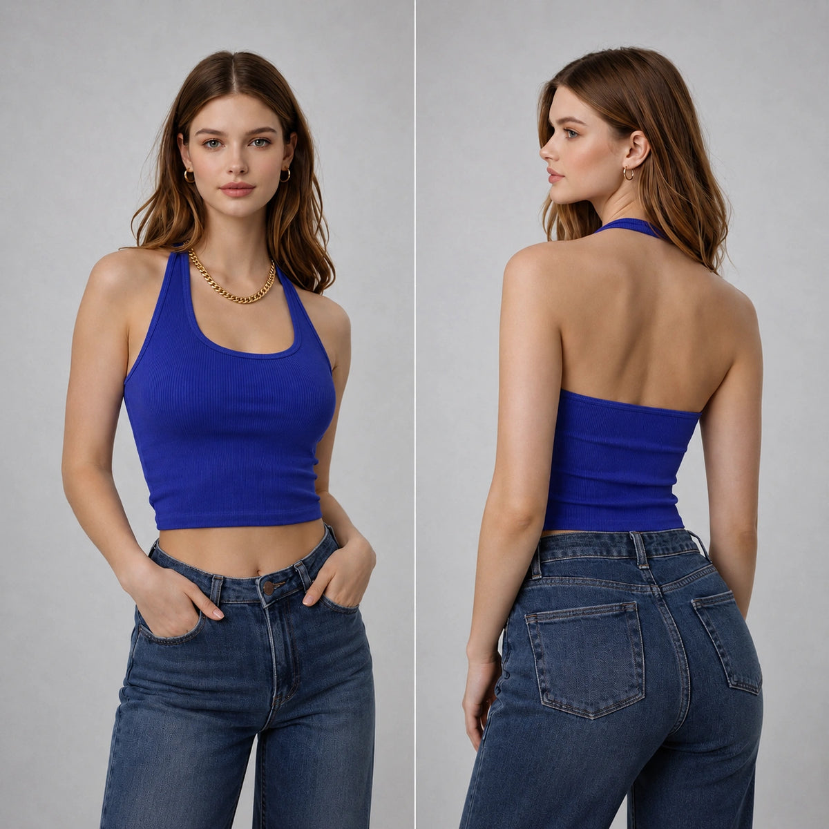 توب ريب هالتر Halter Ribbed Crop Top
