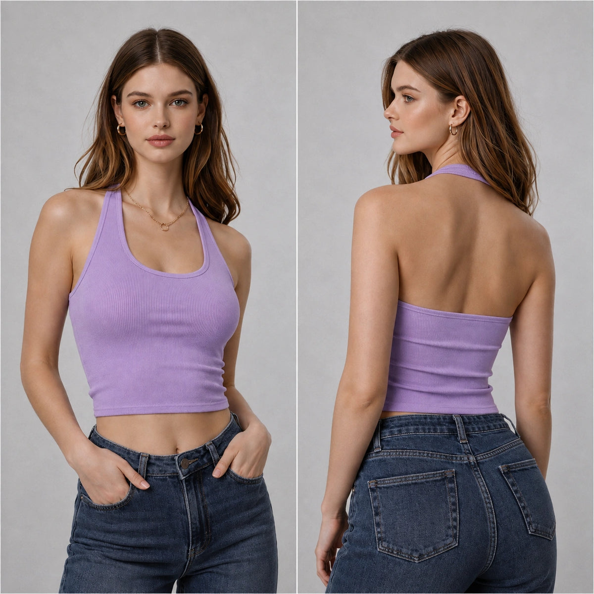 توب ريب هالتر Halter Ribbed Crop Top