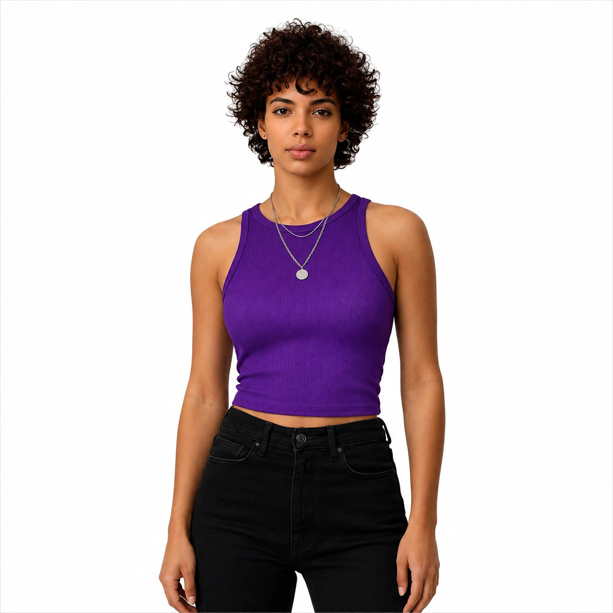 تانك توب ريب كت Sleeveless Ribbed Crop Top