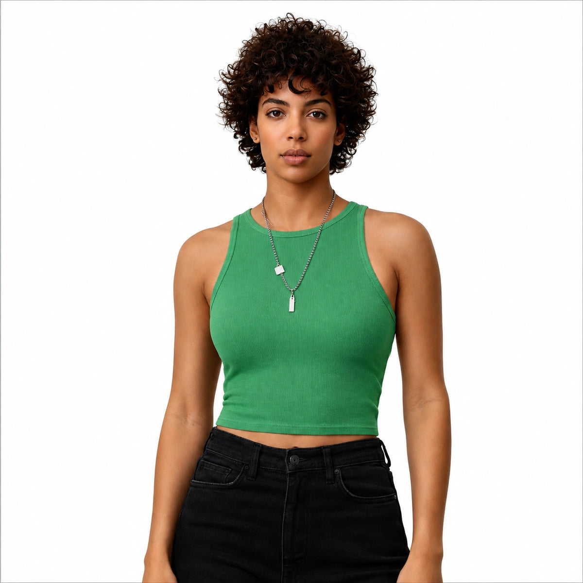 تانك توب ريب كت Sleeveless Ribbed Crop Top