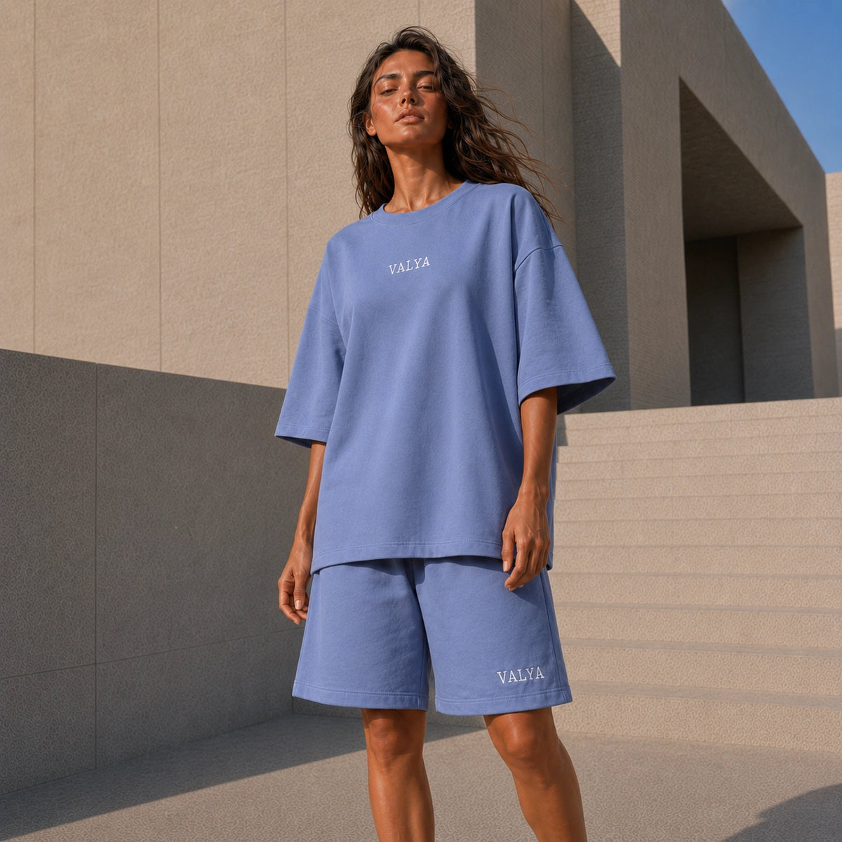 طقم تيشيرت وشورت حريمي أوفرسايز - VALYA Cozy Oversized Set