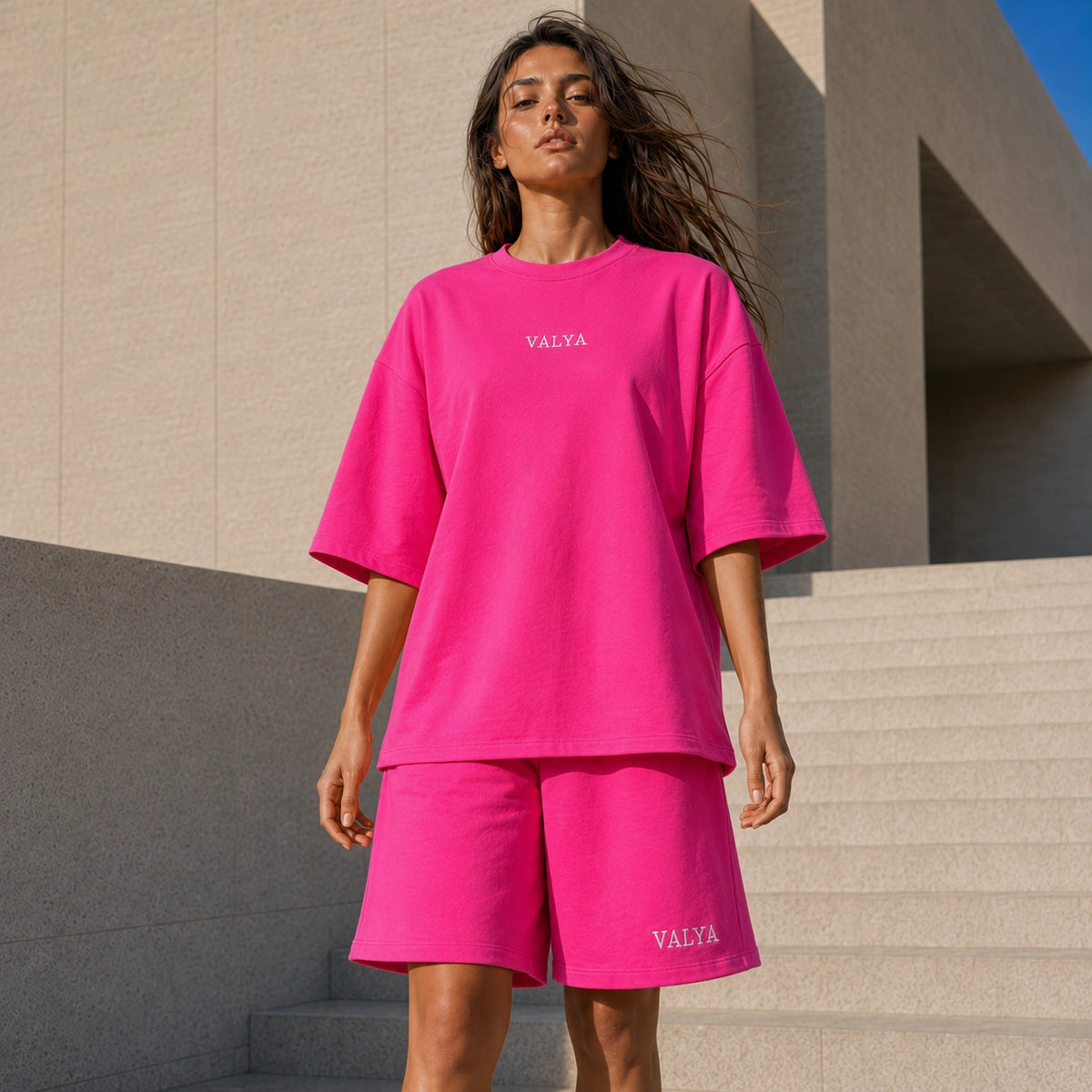 طقم تيشيرت وشورت حريمي أوفرسايز - VALYA Cozy Oversized Set