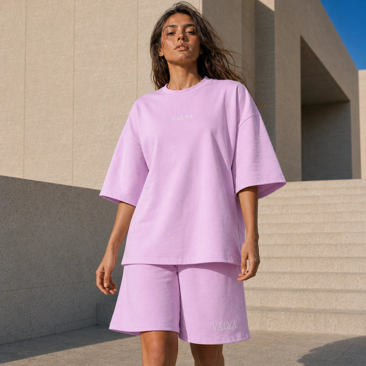 طقم تيشيرت وشورت حريمي أوفرسايز - VALYA Cozy Oversized Set