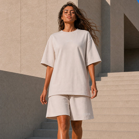 طقم تيشيرت وشورت حريمي أوفرسايز - VALYA Cozy Oversized Set