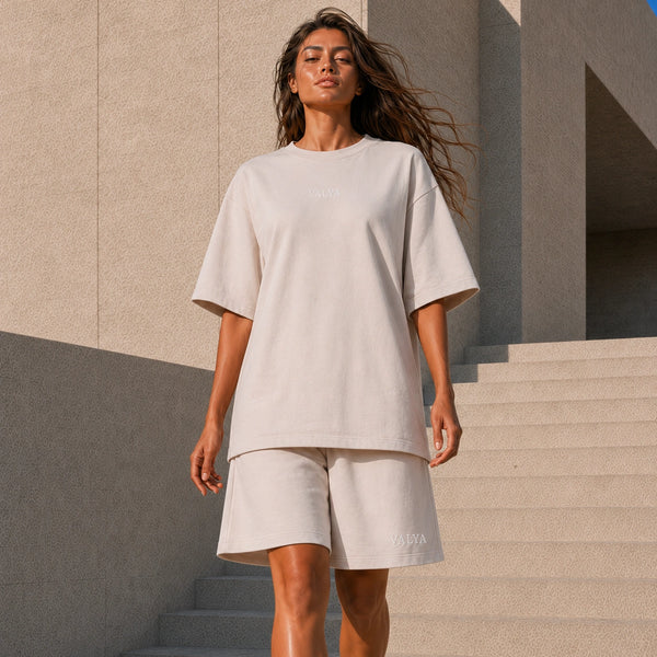 طقم تيشيرت وشورت حريمي أوفرسايز - VALYA Cozy Oversized Set
